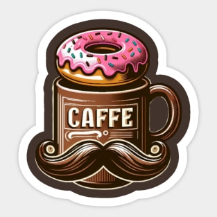 Donut and Coffee with Mustache Mug Sticker